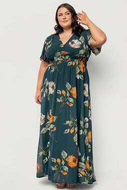 Baltic Born Women 3XL Birdie Maxi Dress Deep Topaz Floral V Neck Flowy Wedding